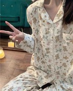 韩版ins风可爱卡通动物睡衣女秋冬季长袖长裤学生家居服两件套装