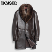 Kaiser/凯撒进口皮毛一体男外套冬季中长款貉子毛领真皮草大衣