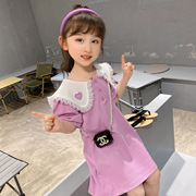韩系童装女童2023夏季 甜美娃娃领连衣裙女宝宝短袖大童裙子