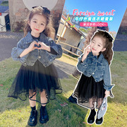 女童春款套装2024宝宝，洋气牛仔外套，半身纱裙两件套韩国童装潮