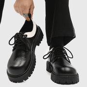米奇纯色增高时尚休闲皮鞋男士黑色大头皮鞋子