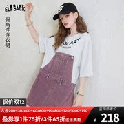 妖精的口袋拼接假两件t恤连衣裙女2023夏季宽松显瘦牛仔裙子