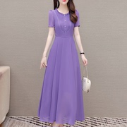 紫色长款连衣裙高贵上档次女装2024夏季显瘦气质时尚减龄裙子