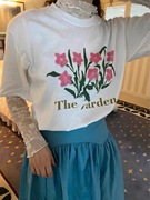 现韩国东大门eun女2024春季洋气圆领花朵字母印花宽松短袖T恤