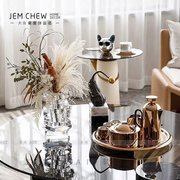 轻奢现代透明水晶花器花艺套装客厅茶具托盘软装家饰品摆件样板间