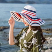 夏威夷风情海边度假条纹，大沿大檐草帽，沙滩帽可折叠遮阳女太阳帽