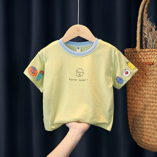 男宝宝短袖t恤纯棉，夏季薄款弹力上衣儿童韩版洋气宽松女小童半袖