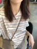 日系复古条纹t恤短袖女夏季设计感小众宽松体恤小清新甜美上衣女