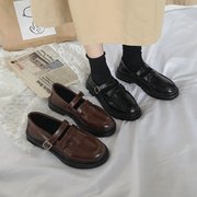 韩国ulzzang厚底小皮鞋复古圆头，学院娃娃鞋休闲chic单鞋女鞋