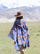 毛毯式大披肩围巾民族风带帽披肩斗篷丽江新疆西藏大西北旅游穿搭