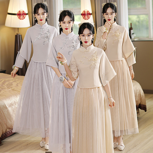 伴娘服2023中国风婚礼新娘，闺蜜姐妹团伴娘，裙复古中式旗袍礼服