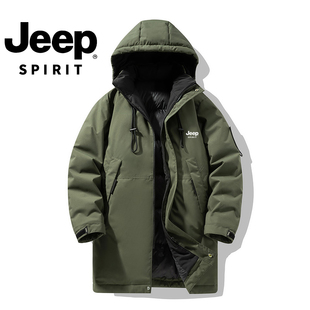 jeep吉普羽绒棉衣中长款男士外套，冬季加厚2023棉服棉袄军大衣