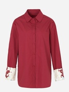 新中式复古红色长袖衬衫女2024国风刺绣印花上衣宽松大码衬衣