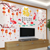 客厅电视背景墙壁纸自粘墙纸，福字新年春节2024年画，墙贴画装饰贴纸