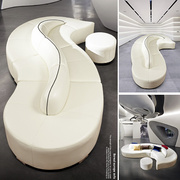 弧形皮艺沙发个性创意真皮沙发简约现代商务办公组合异形接待家具