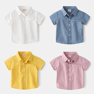 男童衬衫夏季男宝宝短袖衬衣薄款2022儿童夏装韩版纯色上衣潮