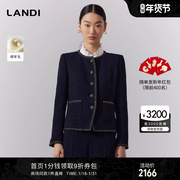 商场同款LANDI藏蓝色法式圆领小香风短款外套女2023春季