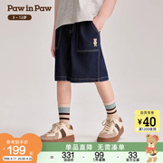 pawinpaw卡通小熊童装，2024年夏季男童裤子，儿童缝线牛仔短裤