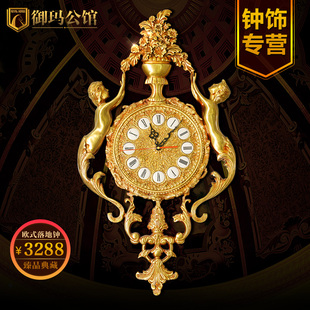 欧式天使客厅挂钟纯铜金色时钟美式高档家装艺术壁钟创意静音钟表