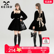 keiko法式黑色丝绒连衣裙2024春季赫本千金风收腰显瘦蓬蓬公主裙