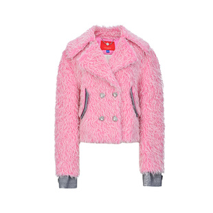 LE FAME/拉飞姆冬季假两件正装料拼接亮粉色短外套