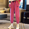 粉红色休闲卫裤女直筒高腰，宽松运动时尚，裤子2024年春装欧洲站