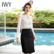 iwy夏季简约气质系带，衬衣套裙黑白搭配职业，套装商务休闲工装