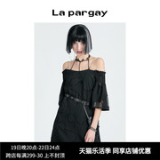 lapargay纳帕佳夏季女装黑白色，裙子个性时尚露肩吊带式连衣裙