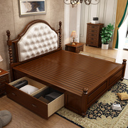 美式实木床双人床大床欧式皮艺床，实木主卧1.8米1.5床婚床