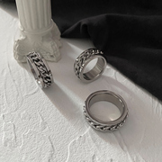 欧美ins潮牌指环男士个性，转动链条戒指，情侣对戒食指尾戒钛钢饰品