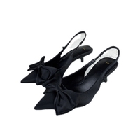 ZA2024春季女鞋黑色蝴蝶结法式性感露跟高跟鞋尖头鞋细跟凉鞋
