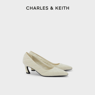 CHARLES&KEITH夏季女鞋CK1-61720075女士复古绗缝菱格高跟单鞋