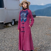 中国风女装2023秋冬季民族风复古刺绣花风衣，超长款开衫外套女