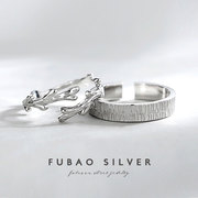 连理枝小众设计感情侣对戒925纯银戒指，一对款定制刻字礼物送男友