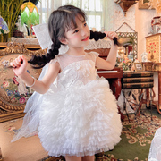 女童背心裙儿童蓬蓬裙白色连衣裙夏款薄款洋气婴儿周岁礼服公主裙