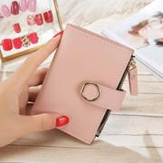 小清新韩版短款女士钱包搭扣，pu皮纯色，可爱小钱包卡包手拿包