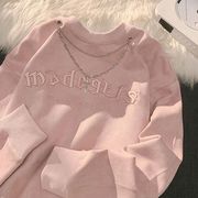大码-300斤麂皮绒刺绣圆领卫衣，男女宽松炸街带项链情侣薄款上衣潮
