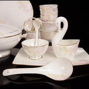 餐具婚庆回礼定制青花瓷碗，西式碗筷套装创意，陶瓷描金年代60