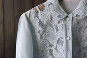 彼得潘领 长袖 真丝老上海精致手工 复古绣花女衬衣，