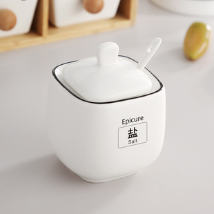 厨房盐罐可装1包盐陶瓷调料罐家用调料盒单个调味罐白色辣椒油罐