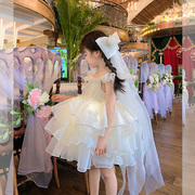 女童白色礼服花童小女孩婚礼演出公主裙轻奢小众高端夏儿童(夏儿童)白纱裙(白纱裙)