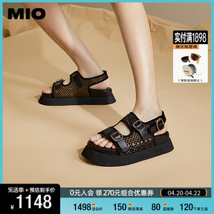 MIO米奥2024年夏季韩版中跟休闲凉鞋格利特显高厚底通勤女凉鞋