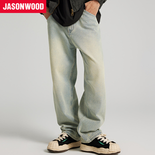 Jasonwood/坚持我的春秋日系牛仔裤户外直筒休闲宽松潮流长裤男