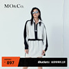 moco奥莱运动风米白色，黑色撞色半拉链，短款半身裙时尚感套装