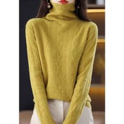 欧货秋冬姜黄色堆堆高领软糯针织打底衫女显瘦洋气毛衣羊毛衫