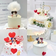 2月14日情人节蛋糕，装饰摆件亲嘴情侣，娃娃结婚纪念日爱心插牌插件