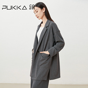 蒲PUKKA   通勤西装外套女2023碳灰色落肩袖中长款时尚风衣