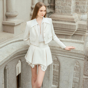越南小众DARLING DIVA 秋季限定气质纯白色外套+不规则半裙套装