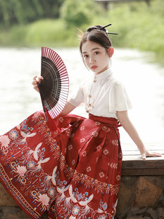 中国风女童马面裙儿童，小仙女汉服古装套装薄款夏季长短袖明制唐装