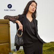 puretouch西装外套女春夏薄款2022气质短款蕾丝，拼接高级感西服